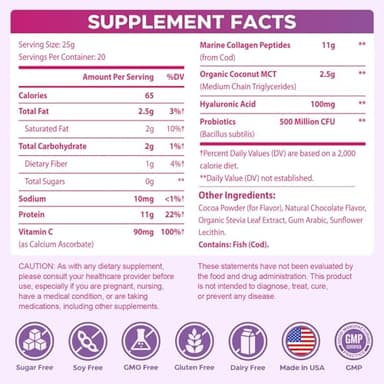 Nokuba Collagen Protein Coffee Creamer Powder, Marine Collagen Peptides with Coconut Mct Oil for Hair Skin & Nails Support, Non Dairy, Sugar Free, Keto Friendly, Chocolate Flavor, 500g (20 Servings) - Image 2