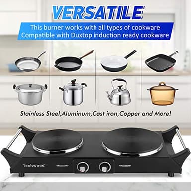 Techwood 1800W Hot Plate Portable Electric Stove Countertop Double Burner with Adjustable Temperature & Stay Cool Handles, 7.5” Cooktop for RV/Home/Camp, Compatible for All Cookwares - Image 2