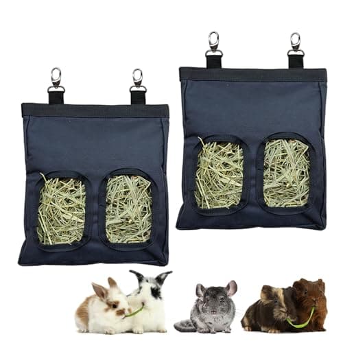 Guinea Pig Hay Feeder, Hanging Rabbit Hay Feeder Bag for Guinea Pigs Bunnies Chinchillas. PureBlack, 2 Count - Image 1