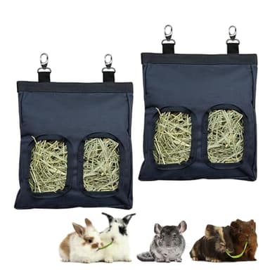 Guinea Pig Hay Feeder, Hanging Rabbit Hay Feeder Bag for Guinea Pigs Bunnies Chinchillas. PureBlack, 2 Count - Image 1