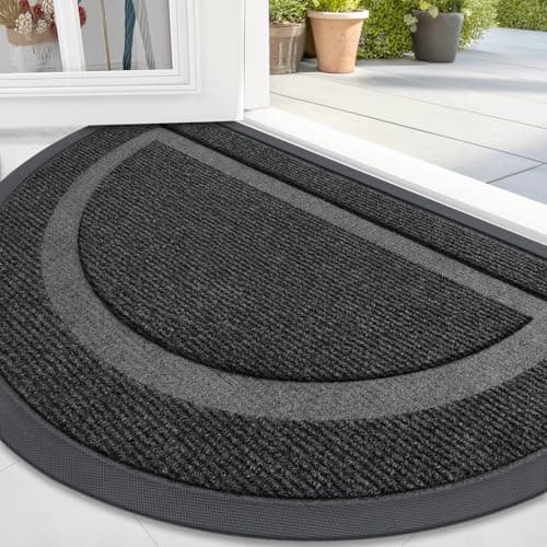OLANLY Half Circle Door Mat Indoor Outdoor Entrance Welcome, Waterproof All-Season, All-Weather Doormat, Sturdy Natural Rubber, Low Profile, Easy Clean Patio Porch Entryway Mat, 36x24, Black - Image 1