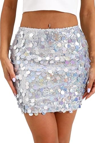 GUANYY Sequin Skirt for Women High Waisted Silver Sparkly Skirt Tight Going Out Dance Concert Festival Colorful Sliver Large - Image 1