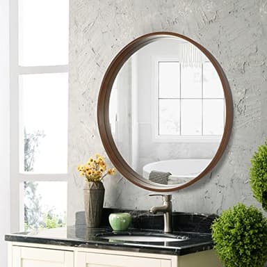 WallBeyond Circle Mirror with Wood Frame, 28" Round Modern Decoration Large Home Decor Mirror for Bathroom Living Room Bedroom Entryway (28" Diameter, Walnut) - Image 3