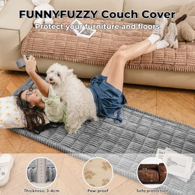 FUNNY FUZZY Pet Couch Covers for Sofa, Washable Dog Couch Cover Protector for Dogs, Flannel Couch Covers for Dogs Pet Friendly Pets Mat Bed Sofa Cover (Blue-Grey, 27.6"×59.1") - Image 2