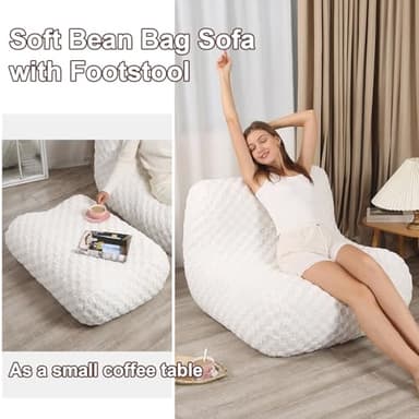 LOVMOC Bean Bag Chair with Footstool, Comfy Reading Sofa Chair for Adults, Modern Floor Sofa for Livingroom, Bedroom, Cream - Image 3