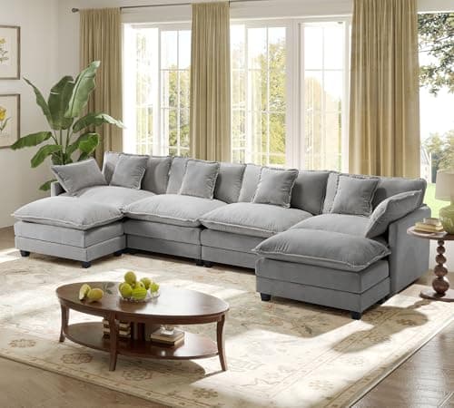 149.2" Modular Sectional Sofa,U Shaped Couch for Living Room,Modern Deep Seat Sofa 3 Seater Chenille Fabric Comfy Cloud Couches with Throw Pillows & Movable Ottoman - Image 1