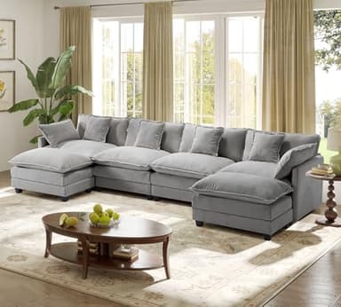 149.2" Modular Sectional Sofa,U Shaped Couch for Living Room,Modern Deep Seat Sofa 3 Seater Chenille Fabric Comfy Cloud Couches with Throw Pillows & Movable Ottoman - Image 1