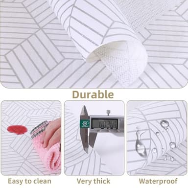 Shelf Liners for Kitchen Cabinets Non Adhesive Shelf Liner Paper Non-Slip Thickened Drawer Liner Easy to Clean for Tool Box Refrigerator with Knife and Tape Measure, Silver Geometric, 11.8 x 118 in - Image 3