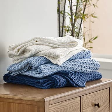 Bedsure Cooling Cotton Waffle King Size Blanket - Lightweight Breathable Summer Blanket of Rayon Derived from Bamboo for Hot Sleepers, Luxury Throws for Bed, Couch and Sofa, Ivory, 104x90 Inches - Image 7