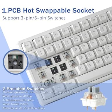HUO JI E-Yooso Creamy Mechanical Keyboard Wired, Hot Swappable, Pre-lubed Linear Switches, Gasket Structure with Sound Dampening Foam, RGB Backlit, 99 Keys Custom Gaming Keyboard for PC/Mac,White - Image 3