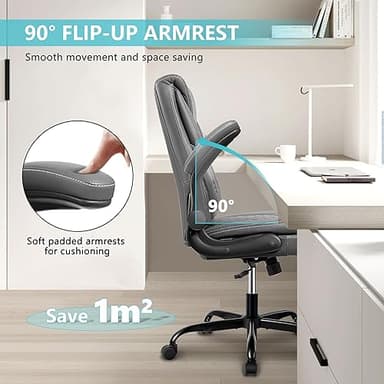 BestEra Office Chair, Executive Leather Chair Home Office Desk Chairs, Ergonomic Computer Desk Chair with Adjustable Flip-Up Arms, Lumber Support Swivel Task Chair with Rocking Function (Gray) - Image 7