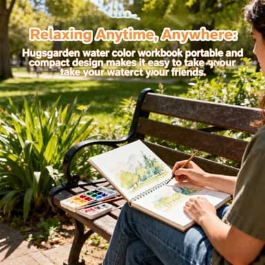 Hugsgarden Water Color Workbook, Hugsgarden Beginner-Friendly Watercolor Workbook, Hugs Garden Watercolor Books, Nature Scenes Paint Set Art Crafts, with 12 Colors Paint Set with Paint Brush (C) - Image 5