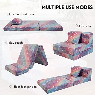 MeMoreCool Glow Rainbow Unicorn Tri-fold Sofa Bed for Kids, Foldable Futon Mattress, Chair, and Floor Couch for Playroom - Image 4