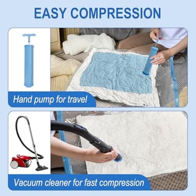 Fygrip 16 Pack Vacuum Storage Bags with Hand Pump, 4 Jumbo + 4 Large + 4 Medium + 4 Small Plastic Packaging Bags, 80% Space Saver Vacuum Seal Bags for Clothing, Travel Lugggage, Blankets, Comforters - Image 6