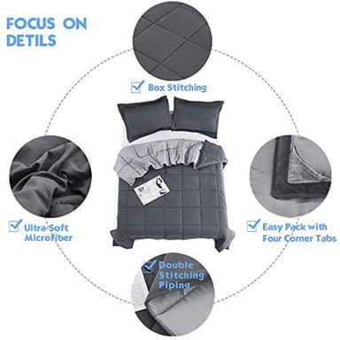 HIG 3pc Grey King Size Comforter Set - All Season Reversible Down Alternative Comforter with Two Shams - Quilted Duvet Insert with Corner Tabs - Box Stitched Blanket - Breathable, Soft - Image 7