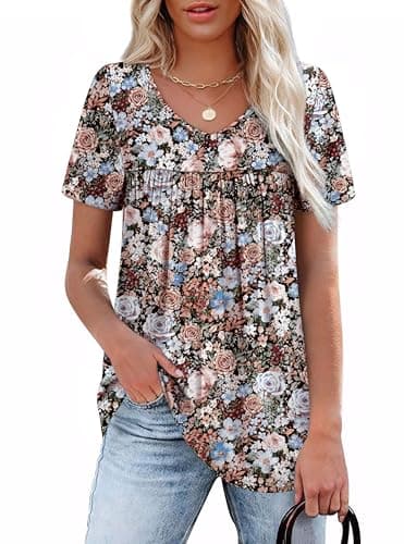 WEESO Womens Summer Tops 2025 Short Sleeve T Shirts Pleated Dressy Casual V Neck Blouses - Image 1