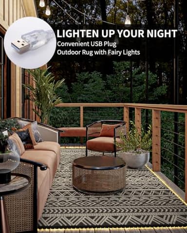 MontVoo-Outdoor Rug Carpet 8x10 ft for Patio RV Camping with Led Strip Lights Waterproof Plastic Straw Rug Reversible Portable Outside Indoor Outdoor Rug Mat for Patio Decor Balcony Picnic-Boho Rug - Image 3