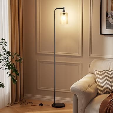 Ziisee Floor Lamps for Living Room - Standing Lamp with Seeded Glass Shade, Modern Floor Lamp with LED Bulbs, Industrial Floor Lamp for Bedroom, Black Tall Lamp for Office(Light Bulb Included) - Image 6