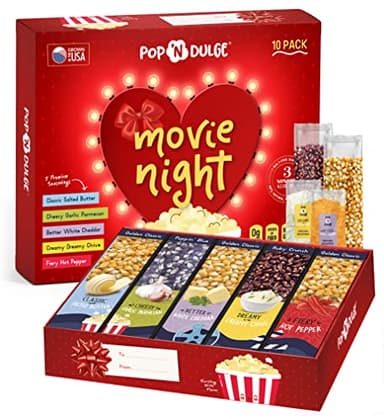 Popcorn Gifts For Women Movie Night Gift Baskets Gifts For Her Gift Set For Women, 10 Piece Set, 5 Gourmet Popcorn Kernels and 5 Seasoning Flavoring, Non-GMO, From Daughter, Wife, Mom, Son - Image 1