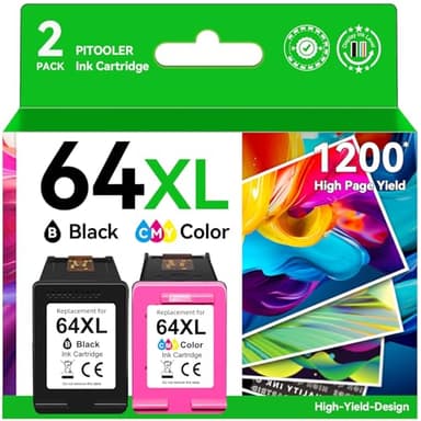 64XL Ink Cartridge Combo Pack Compatible for HP Ink 64 Black Color Compatible for Envy Photo 7855 7858 7155 6255 6200 Envy Inspire 7900e 7955e 7255e 7950e Printer - Image 1