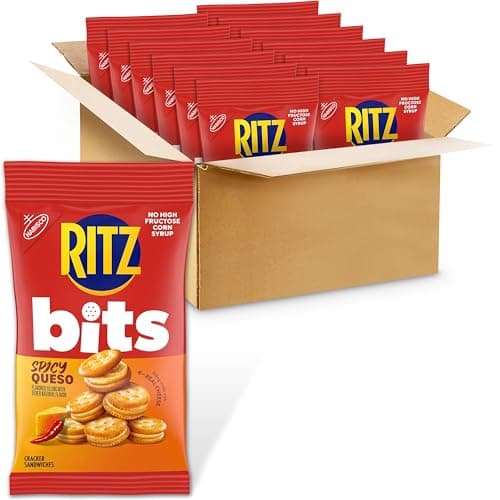 RITZ Bits Spicy Queso Cheese Sandwich Crackers, Snacks for Kids and Adults, Lunch Snacks, 12-3 oz Bags - Image 1