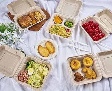 ECOLipak 75 Pack Clamshell Take Out Food Containers, 100% Compostable To Go Containers Disposable, 9X6 inch Heavy-Duty To Go Boxes, Eco-Friendly Biodegradable To Go Containers For Food - Image 7