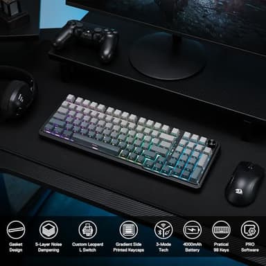 Redragon K686 PRO 98 Keys Wireless Gasket RGB Gaming Keyboard, 3-Mode PBT Mechanical Keyboard w/Hot-Swap South-Facing RGB Socket, Dedicated Knob Control & 5-Layer Noise Dampening, Gradient PBT Keycaps - Image 2