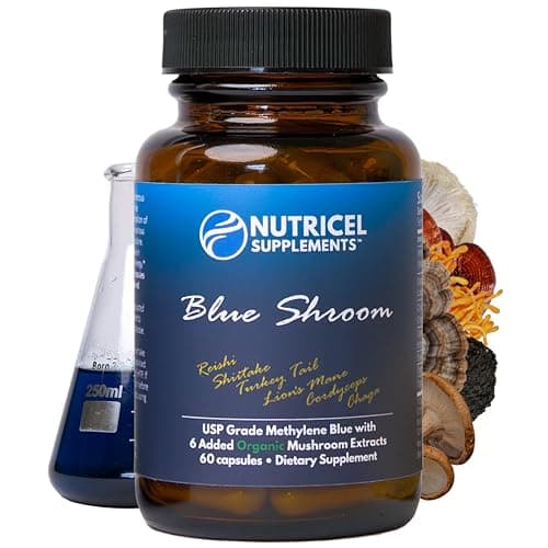Nutricel Methylene Blue Capsules with Mushroom Extracts: Lion's Mane, Reishi, Cordyceps, Chaga, Shiitake, Turkey Tail - Trusted Made in America Brand - 7mg (USP Reference Compliant) (60ct) - Image 1