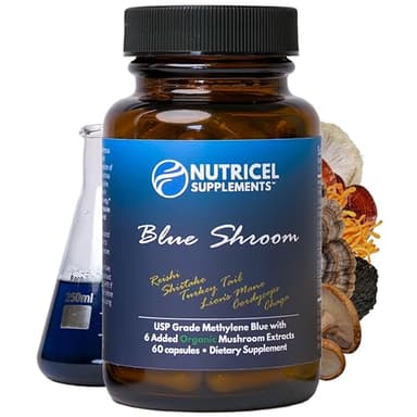 Nutricel Methylene Blue Capsules with Mushroom Extracts: Lion's Mane, Reishi, Cordyceps, Chaga, Shiitake, Turkey Tail - Trusted Made in America Brand - 7mg (USP Reference Compliant) (60ct) - Image 1