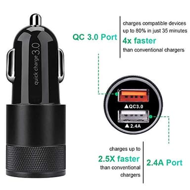 Fast Car Charger, Quick Charging 5.4A/30W Phone USB Adapter Rapid Plug 2 Port Cigarette Lighter Auto Charger Flush Compatible Samsung, Tablet, iPhone, iPad, LG, Automobile - Image 2