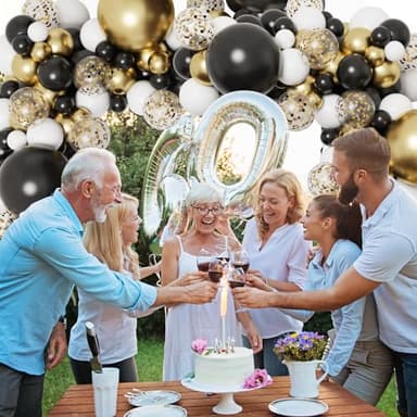 RUBFAC 80Pcs 12 Inches, Black and Gold Confetti Balloons Kit Party Balloons with Ribbons for Birthday, Wedding, Baby Shower, Graduation, Eucalyptus Party Decorations - Image 6