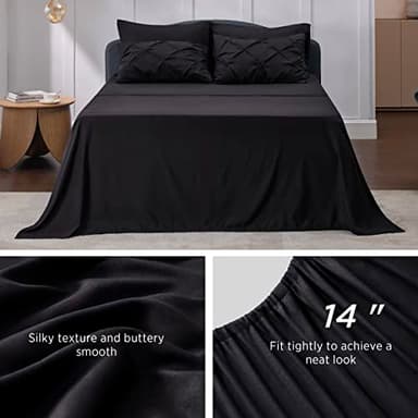 Bedsure Queen Comforter Set Black - Bed in a Bag Queen Size 7 Pieces, GentleSoft™ Pintuck Bed Set Gift for Family, Pinch Pleat Black Comforter with Sheets, Pillowcases & Shams - Image 7