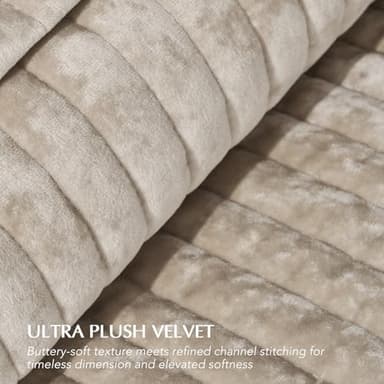 EVERGRACE Velvet Quilt Set King Size, Luxurious Soft Striped Channel Bedding Set, Lightweight Velvet Comforter for All Season, Oversized Bedspread Coverlet with 2 Matching Shams, Beige Taupe - Image 5