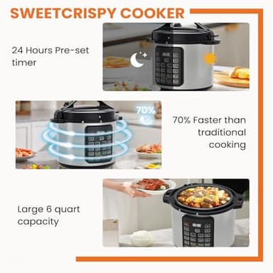 Sweetcrispy 8QT Electric Pressure Cooker,16-in-1 Instant Multi Kitchen Appliances, Slow Cooking Pot Rice Steamer Yogurt Maker, Stainless Steel - Image 8