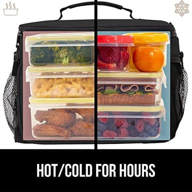 GORILLA GRIP Reusable Insulated Lunch Box Bag for Women Men,15L, Leakproof XL Soft Cooler Bags, Multiple Compartments, Mesh Pockets and Adjustable Strap, Food Tote Keeps Drinks Cold, 13x9, Black - Image 8