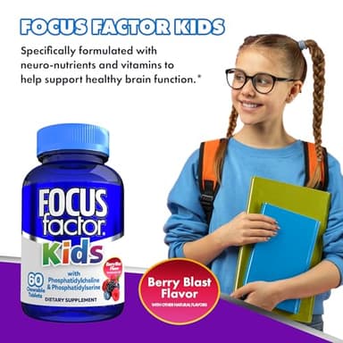 Focus Factor Kids Complete Daily Chewable Vitamins: Multivitamin & Neuro Nutrient (Brain Function) w/Vitamin B12, C, D3-60 Count - Image 6