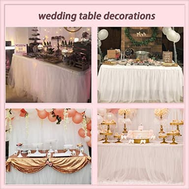Suppromo 6ft White Tulle Table Skirt for Rectangle Tables or Round Tables Tutu Table Skirt White Ruffle Table Cloths for Wedding Bridal Shower Birthday Party Desk Skirt Decorations - Image 4