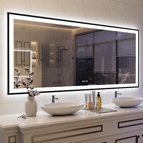 ISKM Framed LED Mirror for Bathroom 72"x36", Dimmable LED Bathroom Mirror with Lights, Anti-Fog, Front and Backlit Lighted Mirror 3-Colors, Shatterproof, Memory Function - Image 1
