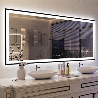 ISKM Framed LED Mirror for Bathroom 72"x36", Dimmable LED Bathroom Mirror with Lights, Anti-Fog, Front and Backlit Lighted Mirror 3-Colors, Shatterproof, Memory Function - Image 1