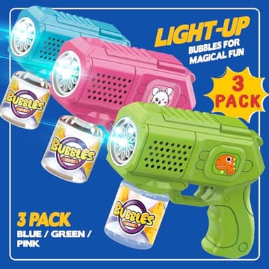 Beria Bubble Guns with Bubble Solution- 3 Pack, Bubbles Gun, Blaster, Blower, Maker, Machine for Boys Girls, Birthday Gifts for Ages 3 4 5 6 7 8 Year Old Kid, Outdoor Toys for Toddlers, Party, Wedding - Image 3