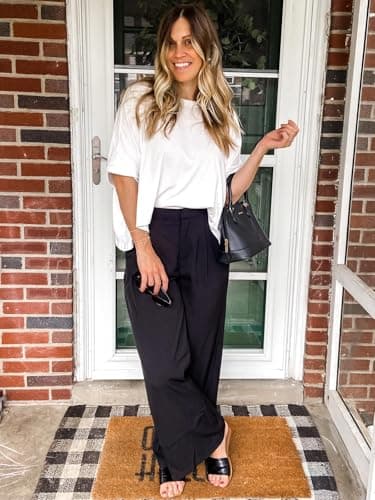 Tankaneo Womens Oversized T-Shirts Cropped Summer Casual Short Sleeve Loose Fit Tee Tops White - Image 3