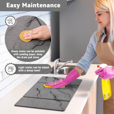Large Stone Drying Mat for Kitchen Counter, Quick Dry Stone Mat Kitchen, Superb Absorbent Foldable Diatomaceous Earth Dish Drying Mat for Dishes Bottles Cups (Gray, Large) - Image 6