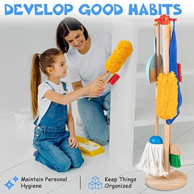WOODMAM Wooden Kids Cleaning Set for Toddlers,8 Pieces Montessori Cleaning Toys with Kids Broom and Mop Set, Housework Pretend Play Toy Gift for Boys Girls Ages 3+ - Image 6
