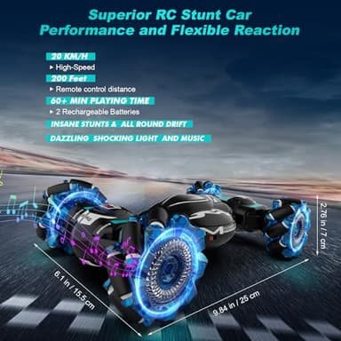 Fosgoit RC Cars, Gesture Sensing Stunt Car Toys for Boys Girls 6-12 Year Old, 2.4Ghz 4WD Hand Remote Control Toy 360° Rotate Transform Off-Road Drift with Lights Music, Birthday Xmas Gifts for Kids - Image 6