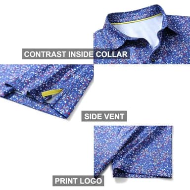 Men's Golf Shirts Dry Fit Short Sleeve Print Performance Moisture Wicking Patterned Polo Shirt for Men Navy Patriotic Firework - Image 4