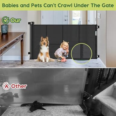 Reinforced 55" Wide Retractable Baby Gates with Reinforced Strips, Indoor/Outdoor Retractable Dog Gate for Doorway Prevent Bottom Drilling Through, No Bottom Bar Safety Mesh Baby Gate for Stair, Black - Image 4
