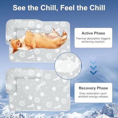 MH MYLUNE HOME Dog Cooling Mat with Supportive Pillows, 39"x28" Arc-Chill Fiber & Endothermic Color Changing Self Cooling Pad, Foldable & Washable Non-Toxic Summer Pet Blanket - Image 3