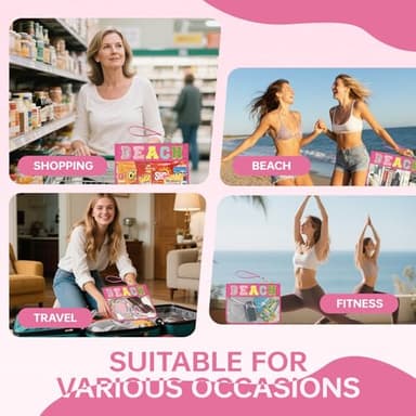 Beach Bag,Sunscreen Bag, Chenille Letter Clear Zipper Pouch for Travel Preppy Patch Makeup Bag-Nylon Cosmetic Preppy Makeup Waterproof Organizer Bags Set for Women Valentines Bags (MH-BEACH) - Image 5