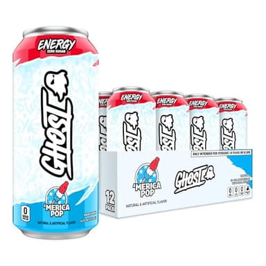GHOST Energy Drink - 12-Pack, 'Merica Pop, 16oz Cans - Energy & Focus & No Artificial Colors - 200mg of Natural Caffeine, L-Carnitine & Taurine - Gluten-Free & Vegan - Image 1
