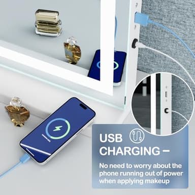 Gvnkvn Makeup Vanity Mirror with Lights 32" x 24" Large LED Makeup Mirror, Light up Mirror with 10X Magnification and USB Charging Port, Dimmable 3 Modes, Touch Screen Control Square Corner - Image 2